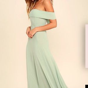 Lulu's sage green off the shoulder maxi dress